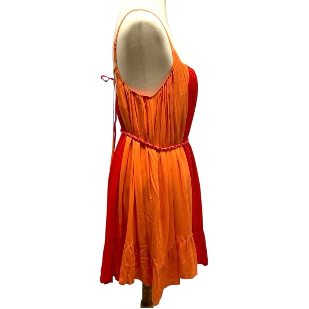 Vici Colorblock Orange & Pink Belted Swing Tent Mini Resortwear Vacation Dress S - Picture 6 of 11
